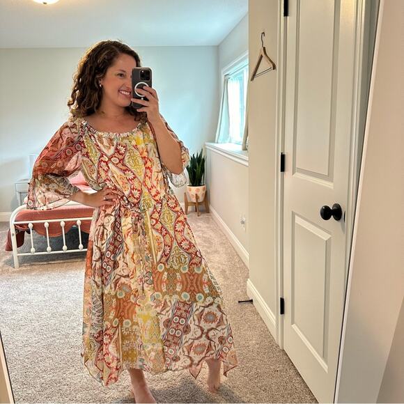 City Chic Red Yellow Floral Off shoulder Maxi Dress 20 - Picture 2 of 7